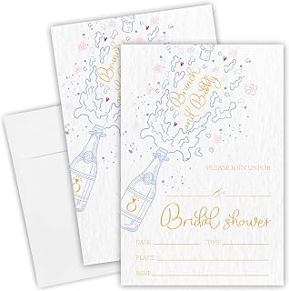 EXW 25 Wedding Invitation Cards & Envelopes, Brunch & Bubbly Invites, Sketch Champagne, Watercolor Blank Fillable Invites For Bridal Shower, Mr & Mrs Celebration, Party Favor & Supplies (4x6) - A11