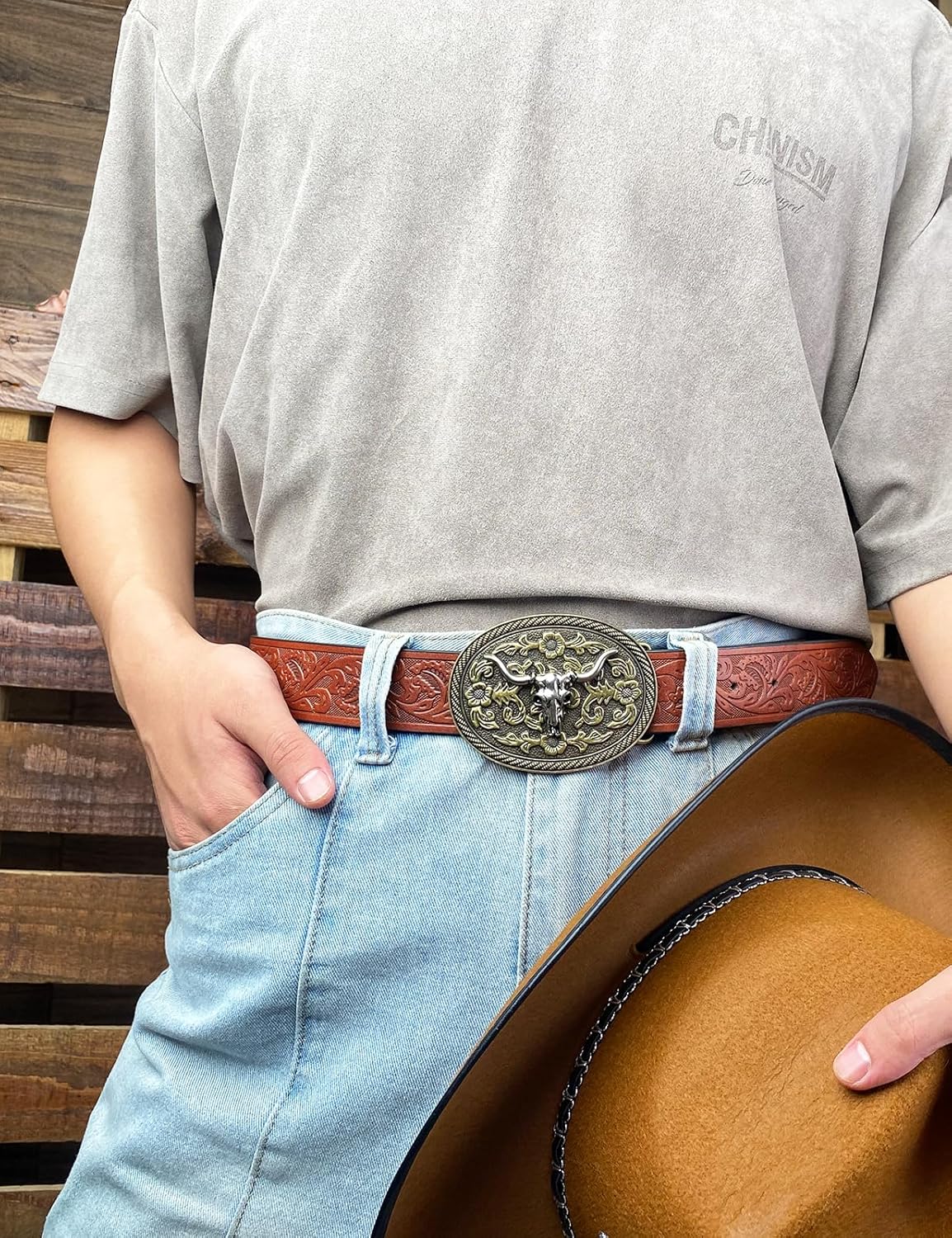 TOPACC Western Belts for Men Woman Western Belt Buckle Cowgirl Cowboy Leather Country Belt for Jeans Pants Gift - Image 5