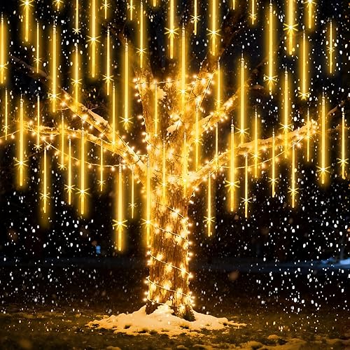 Luces de Navidad para exteriores, 16 pulgadas, 20 tubos, luz de lluvia de meteoros, cadena de caída de lluvia, iluminación de carámbano, nieve,