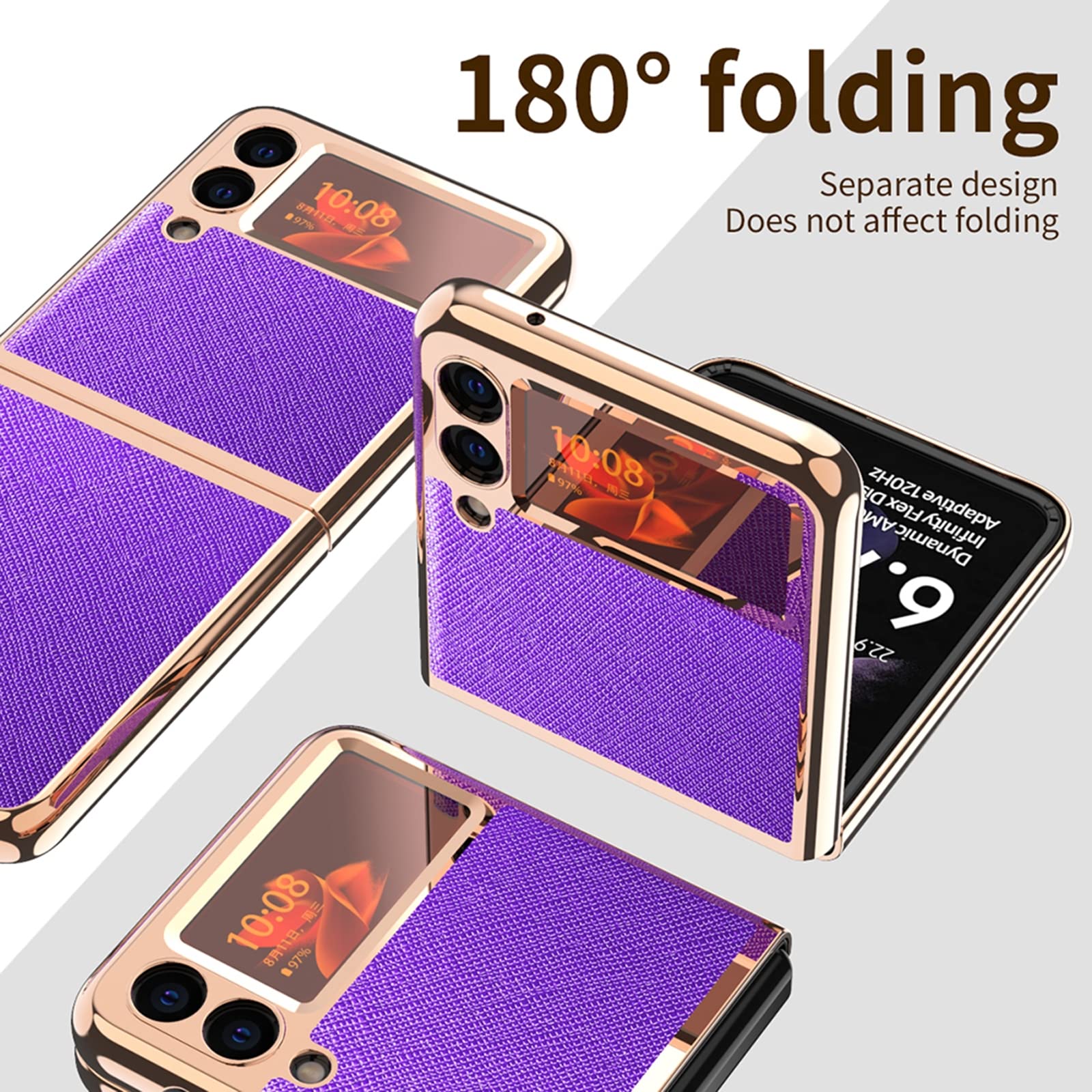 Etui do Samsung Galaxy Z Flip 3, przezroczyste okienko wąskie dopasowane etui, skóra PU twarde PC ochronne etui z klapką pełna ochrona etui na telefon zaprojektowane dla Samsung Z Flip 3 5G, żółte