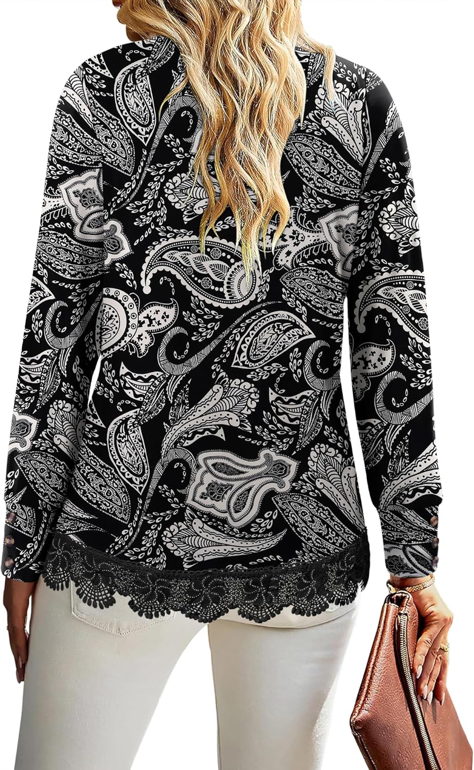 CRAZY GRID Women Casual Long Sleeve Loose Fit Lace Hem Knit Pullover T-Shirt Fall Fashion Blouse for Leggings - Image 3