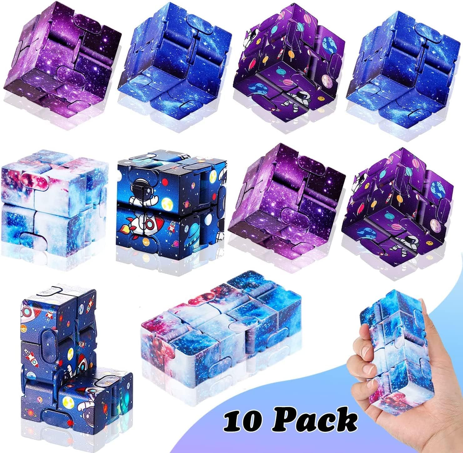 10 Pack Infinity Fidget Cubes, Fidget Toys Stress Anxiety Relief for Adults and Kids, Galaxy and Astronaut Fidget Cube Toy Relaxing Hand-Held, Fidget Blocks. Fidget Packs Cheap,Party Favar for Kids