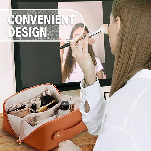 Miniatura 6 de Bolsa de maquillaje organizador de cosméticos de viaje bolsa de aseo de viaje de gran capacidad para mujer, bolsa de cosméticos impermeable con asa