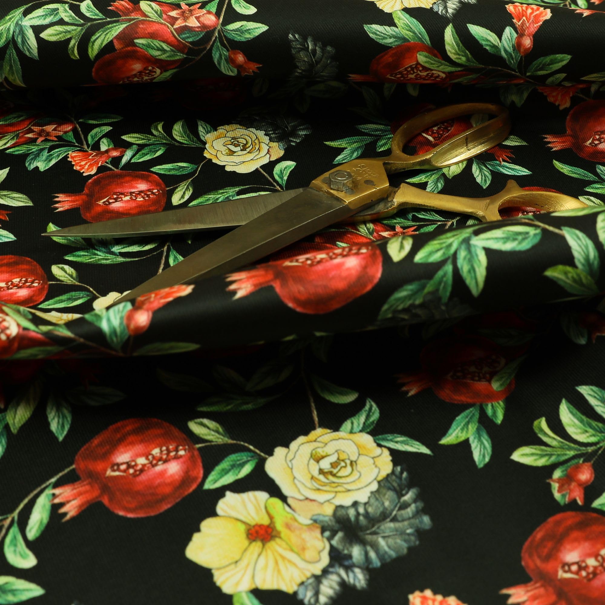 Redbrick Mill Fabrics Flame Retardant Pomegranate Floral Black Red Pattern Velour Printed Velvet Upholstery Fabrics (Per Metre) — image 1