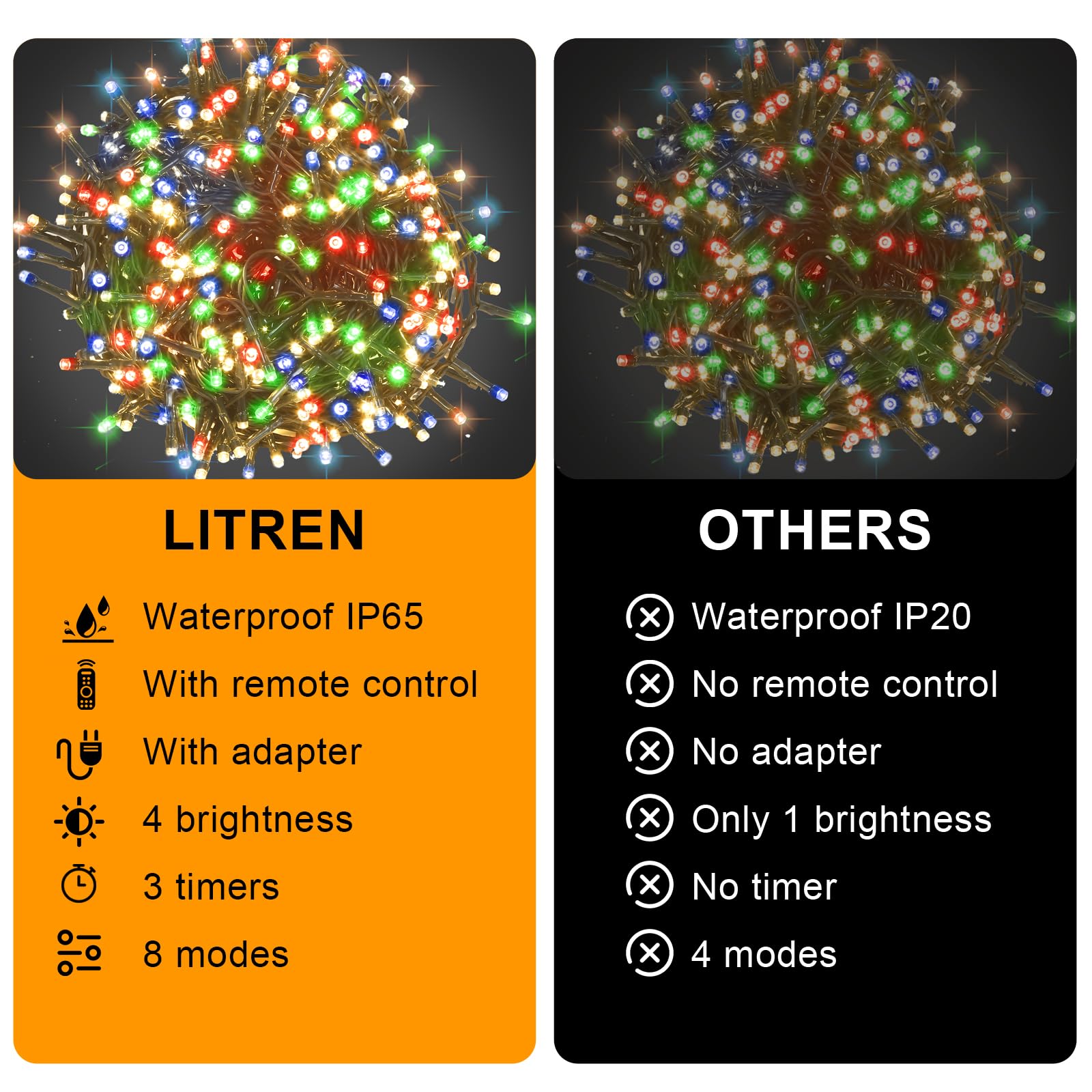 (2 Pezzi) 210 LEDs 31M Luci Albero di Natale Esterno Interno Catena Luminosa con Telecomando,Spina,8 Modalità e Timer, Impermeabile IP65 Colorate Lucine Led Decorative per natale, Alberi, Ghirlande