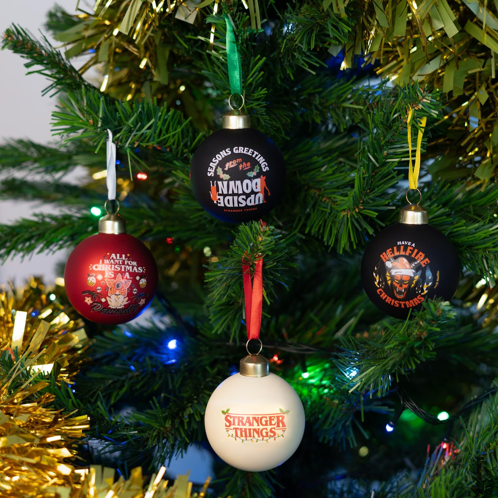 Grupo Erik Christmas Tree Decorations Set Of 4 Baubles - Stranger Things Merchandise | Xmas Tree Decorations, Christmas Ornaments, Xmas Baubles | Stranger Things Merchandise