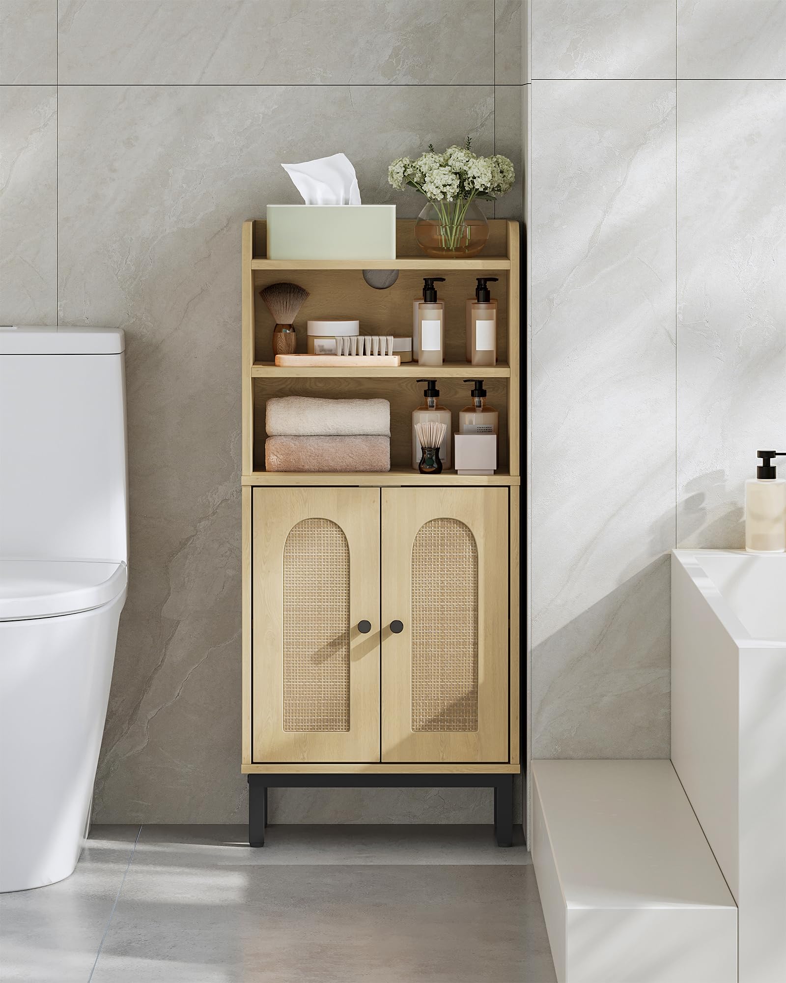 Hzuaneri Mobile da Bagno, mobile bagno, con 2 Ripiani Aperti Regolabili e 2 ante, per Bagnos, Soggiorno, Ingresso, Cucina, 20 x 37 x 84 cm, Rovere Chiaro BC48202B