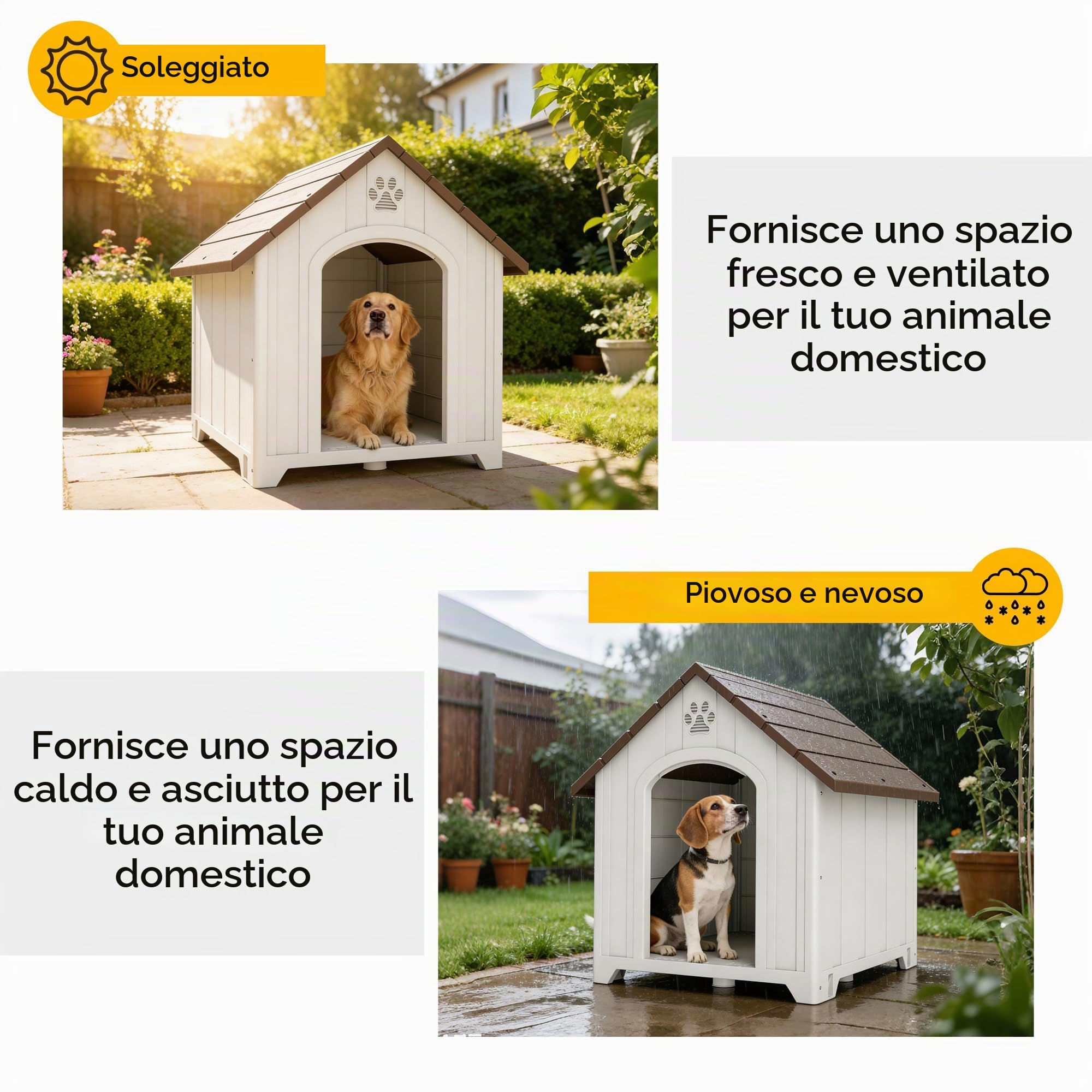 PawHut Casa impermeabile per cani esterno, pav. rialzato, grigio chiaro