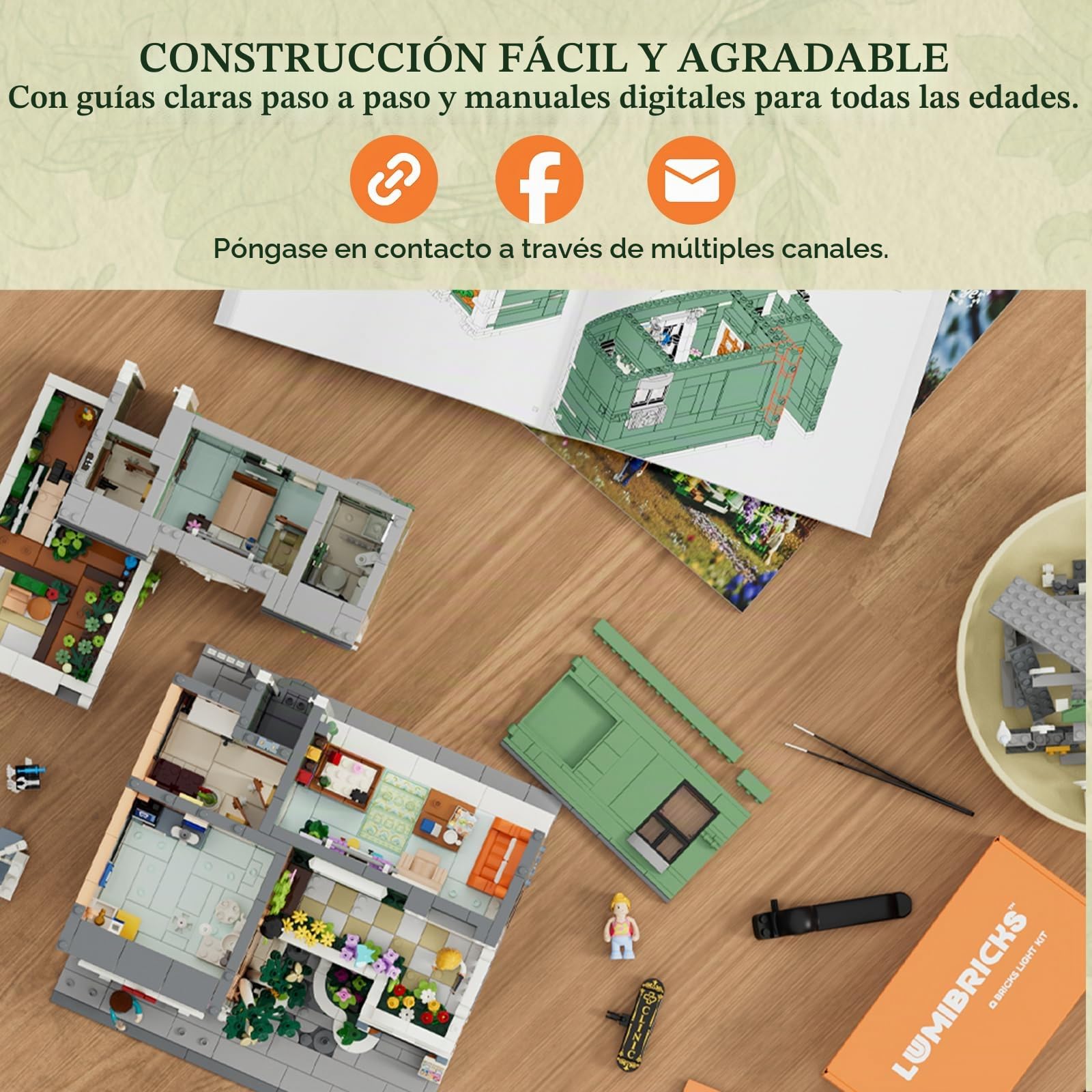 LUMIBRICKS Greenway Clinic Set de bloques de construcción iluminados, clínica de 3 plantas con luz LED, 1800 piezas Edificio modular con ascensor e interiores, regalo para adultos