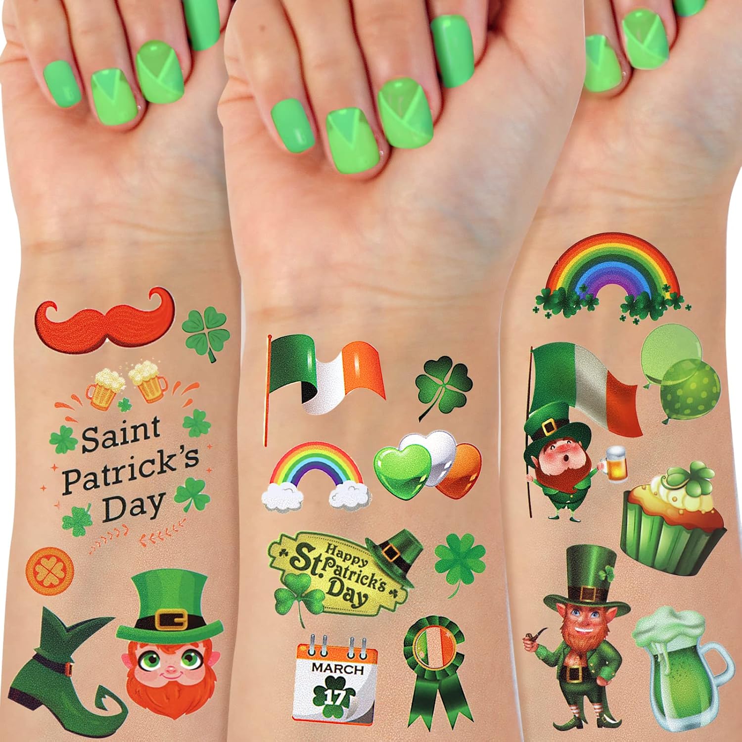 Gaubi 10 Sheets St Patricks Day Temporary Tattoos for Kids, Shamrock