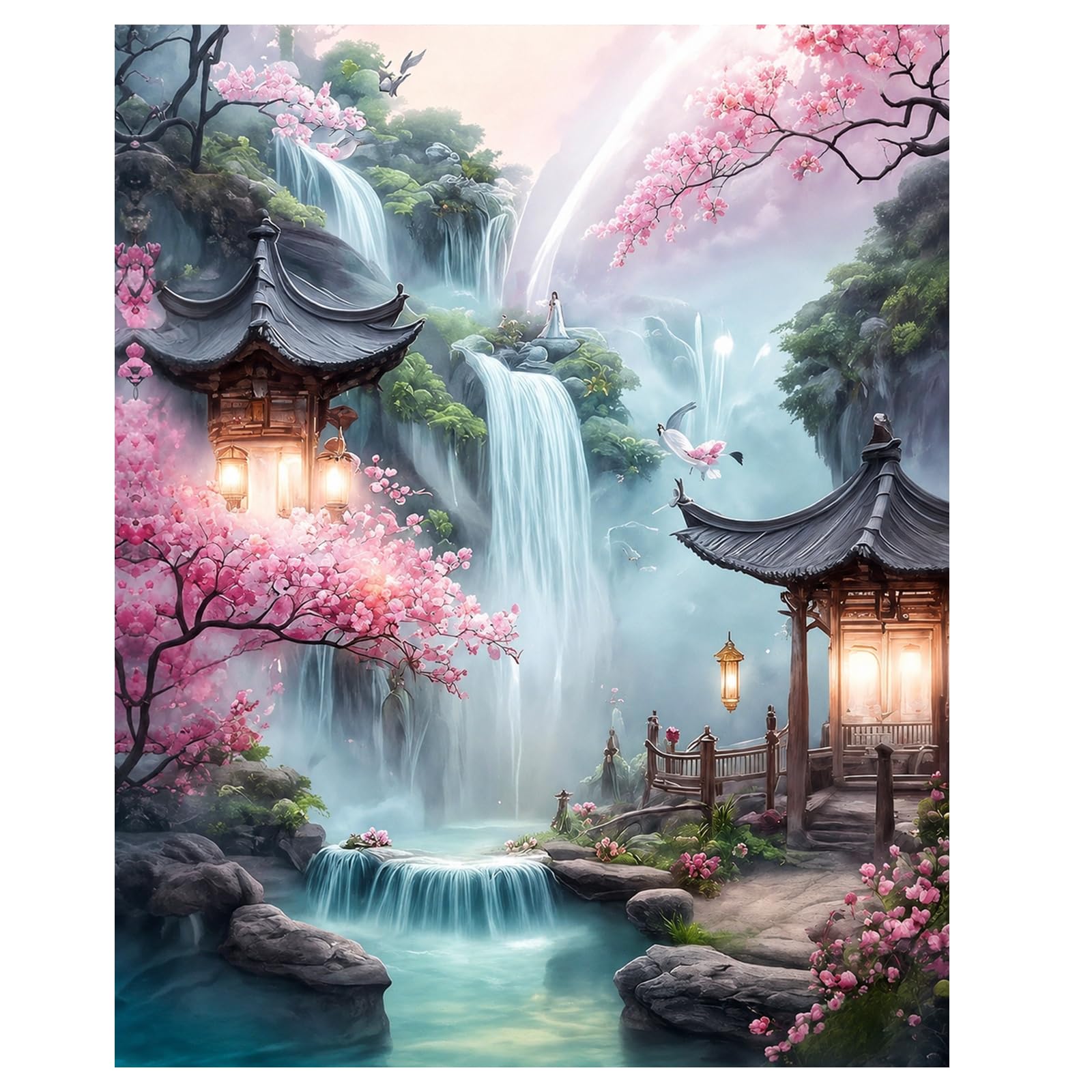 Aapxi Paint by Numbers for Adults Landscape, Painting by Number Kit on Canvas with Acrylic Paints and 4 Brushes, DIY Art Craft for Beginners, Without Frame, Home Wall Decor Gift 16x20Inch