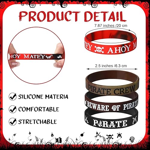 Miniatura 3 de Capoda 60 decoraciones de fiesta pirata incluyen 30 pulseras de goma pirata y 30 botones piratas insignias para cumpleaños, aventura, carnaval,