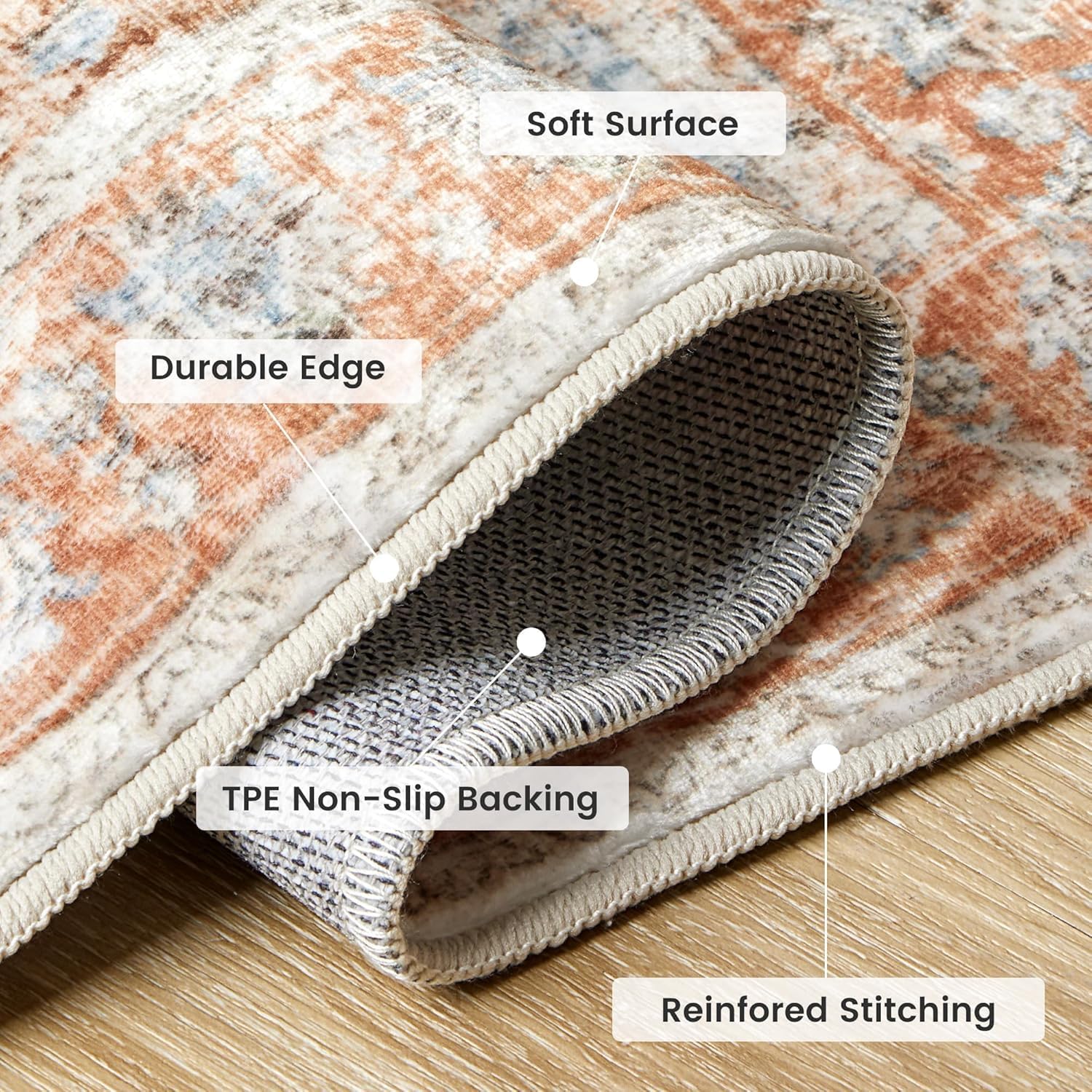 SLEEP ZONE Runner Rug 2x6, Machine Washable Area Rugs for Entryway Laundry Room Kitchen Bathroom,Low Pile Lightweight Non Slip Carpet,Brick