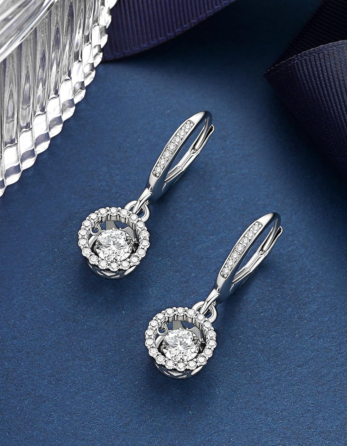 MomentWish Dangle Earrings for Women-925 Sterling Silver Moissanite Earring, Women's Gift for Valentine Birthday, D Color VVS1 Dancing Moissanite Hoops - Image 8