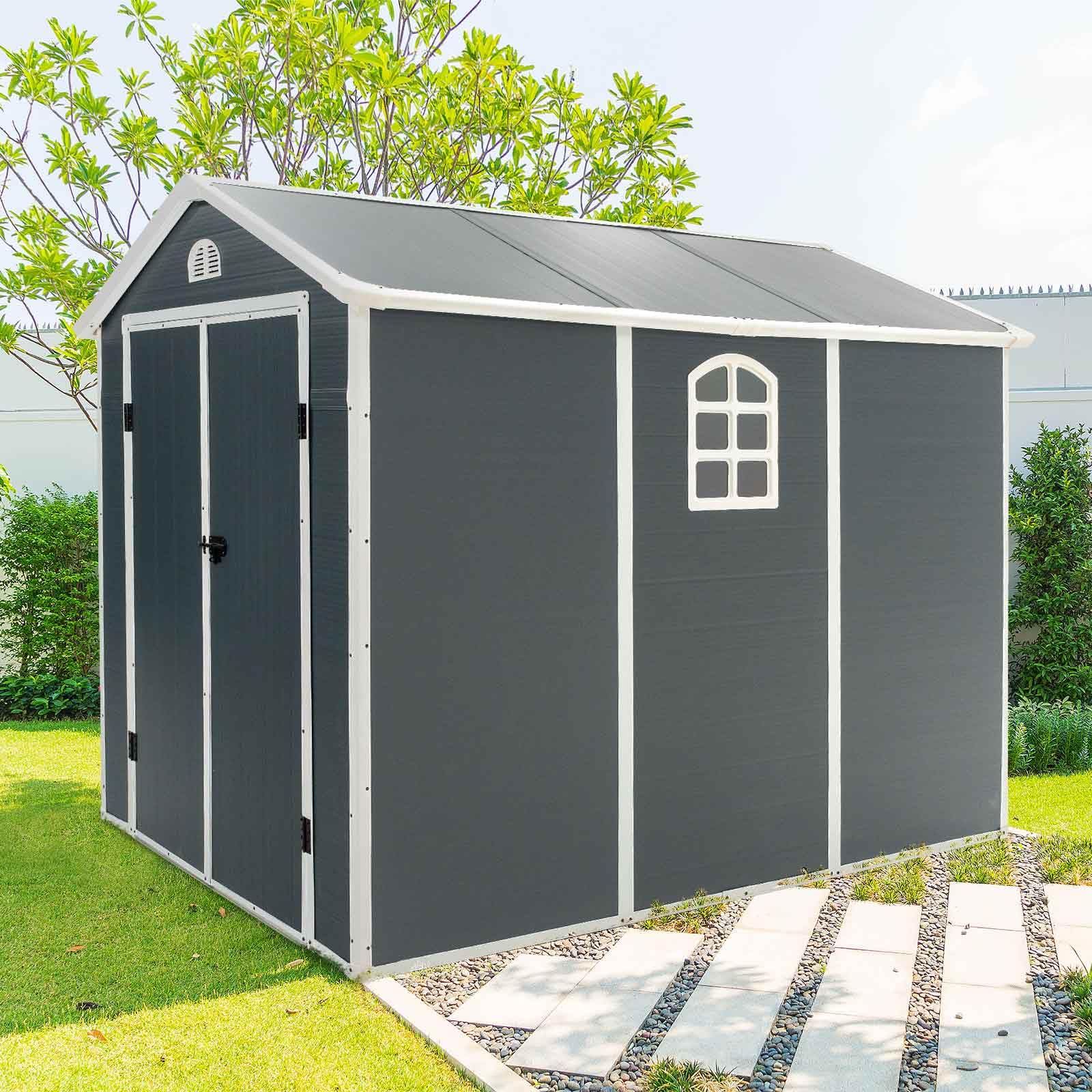 Gardiun Caseta de Resina para Exterior New Fiorella 5,32m² 188x278x225 cm Ventanas Laterales y Respiraderos Antracita/Blanco