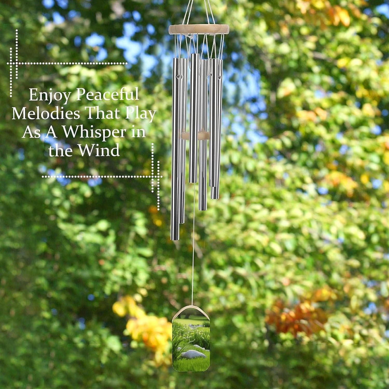 Outdoor Wind Chimes, Spring Green Grass Printed Wind Chimes,Simple Wind Chimes,Curtain Wind Chimes for Home Decoration