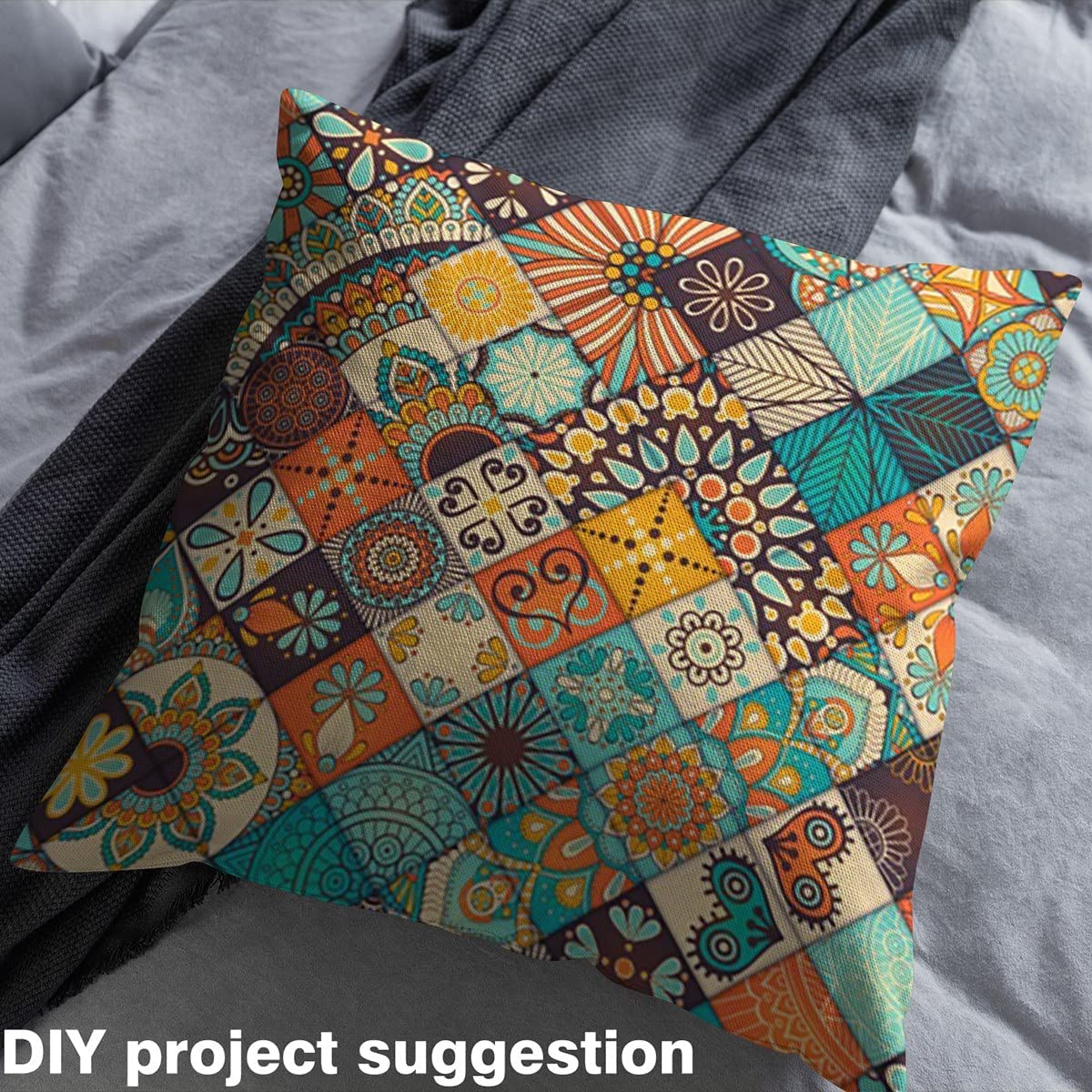 Boho Plaid Fabric by The Yard, Vintage Indian Mandala Upholstery, Exotic Style Grid Outdoor Fabric - Image 4