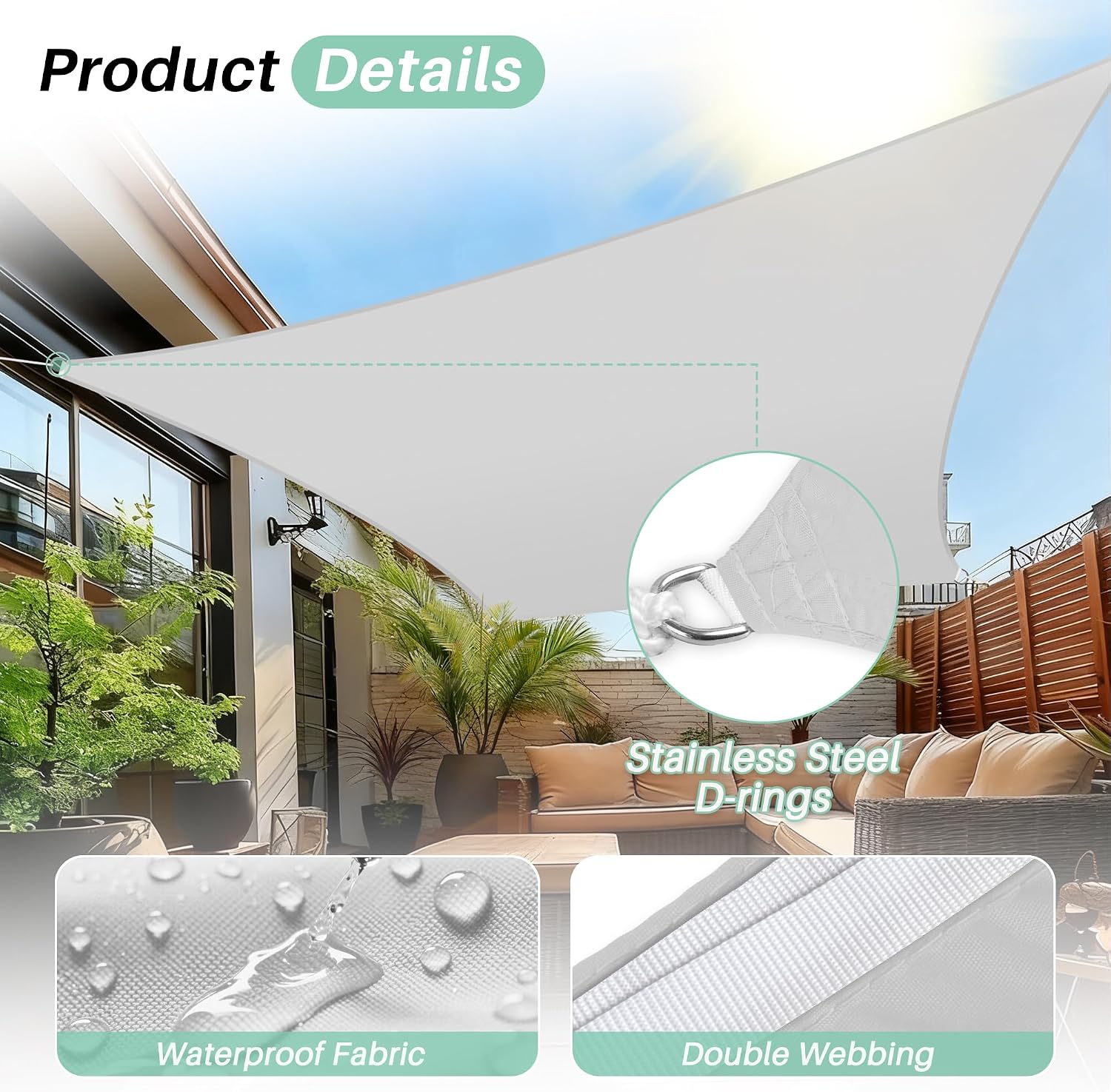 SunnyRoyal Grey 10'x13' Waterproof Sun Shade Sail for Patio Rectangle UV Block Sunshade Canopy Awning Shade Cloth for Outdoor Garden Backyard Swimming Pool