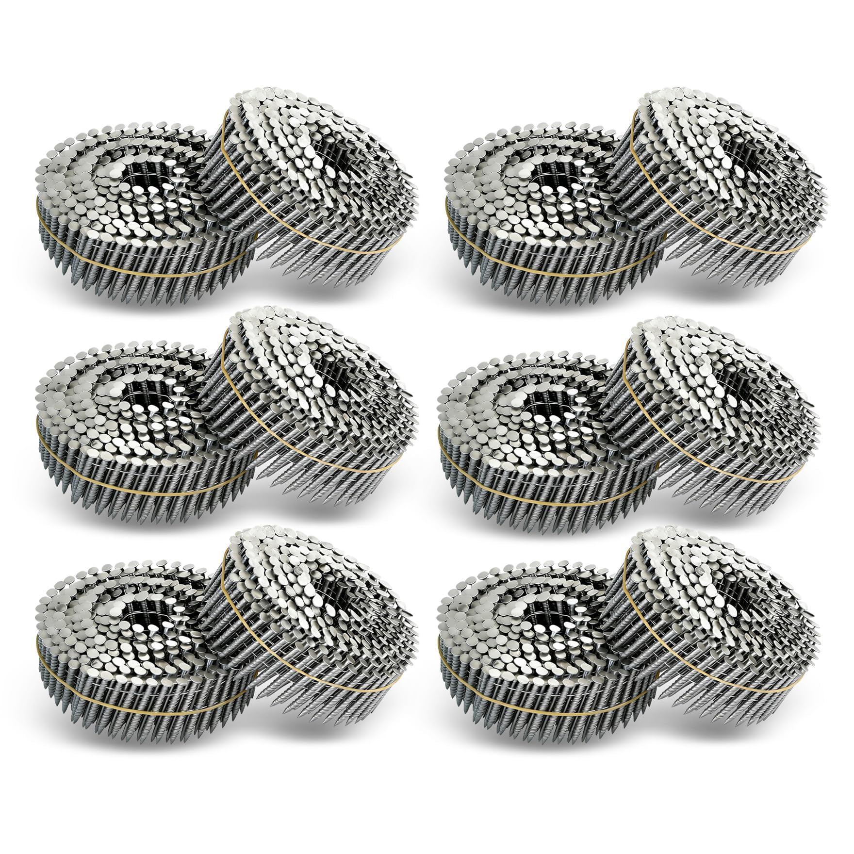 waltyotur 3600 Count Stainless Steel Coil Roofing Ring Shank Siding Nails 15-Degree Collated Wire Coil 1-3/4 Inch, 0.09 Inch Ring Shank, Small Cap Coil Stud Siding Nails