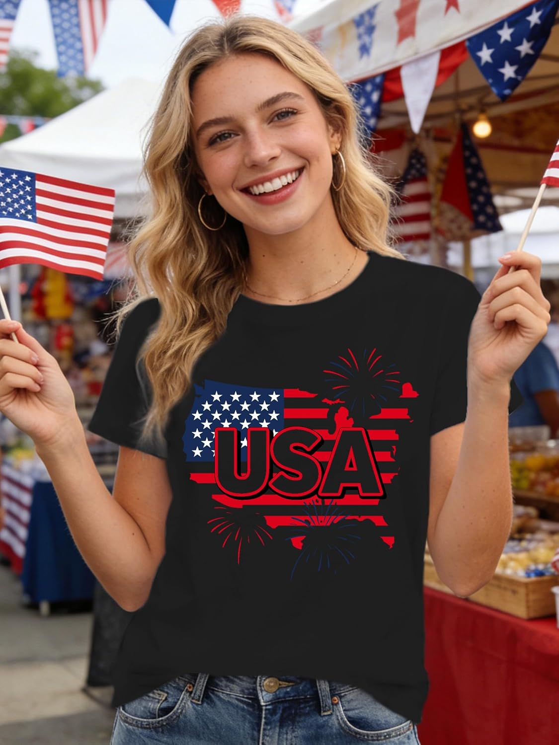 American Flag Shirts for Women USA Patriotic T-Shirts 4th of July Tee Tops - Image 4
