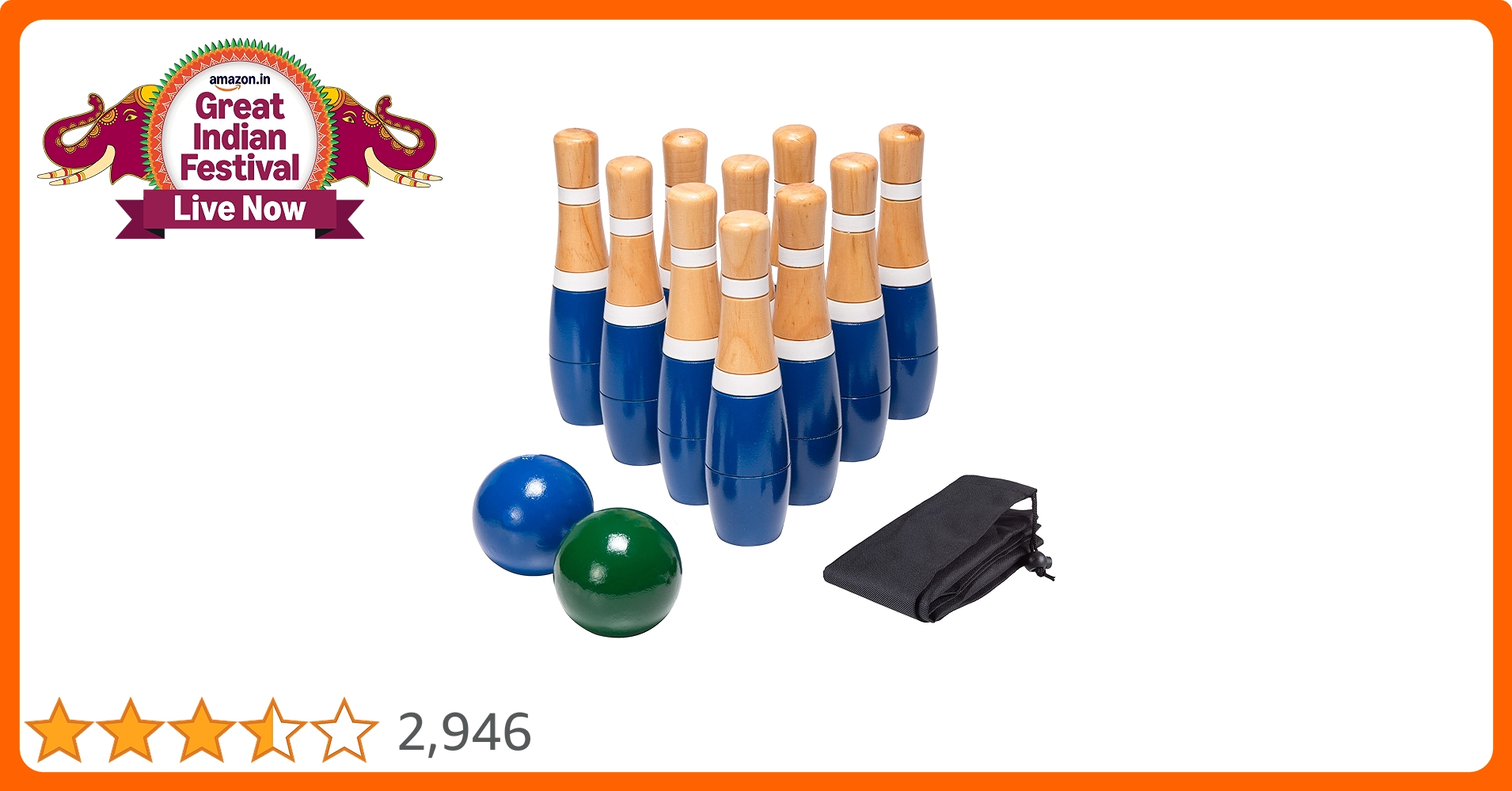 Bagima Bowling Games Cones 25 X 20 X 10 Lawn Bowling Games Wooden Backyard Skittles Game Set With 10 Cones, 3 Balls And Mesh Bag For Children, Adults