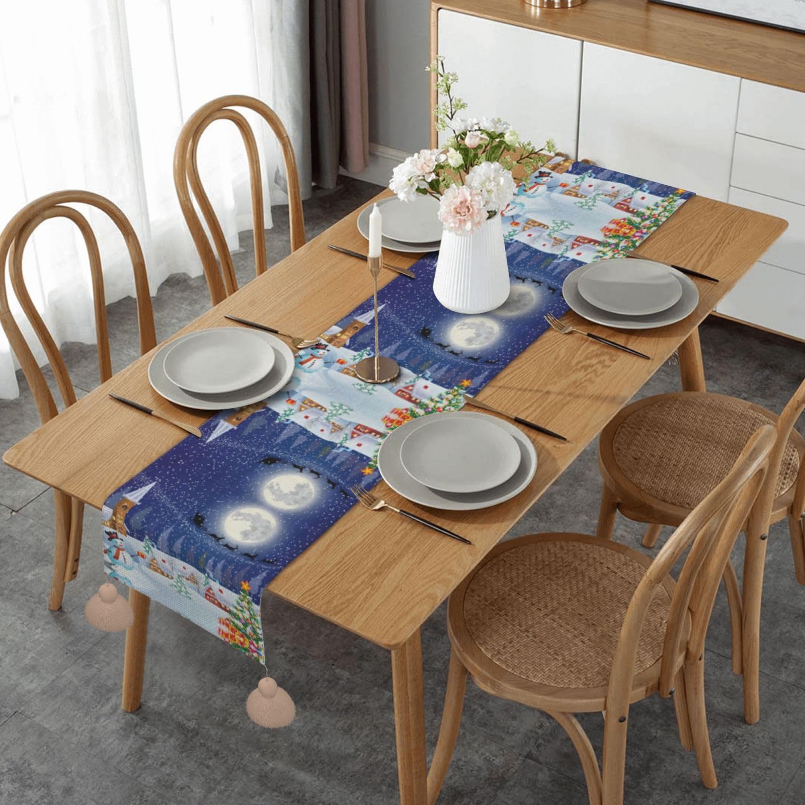 Chemin de table décoratif long style rustique pour cuisine et table de Noël
