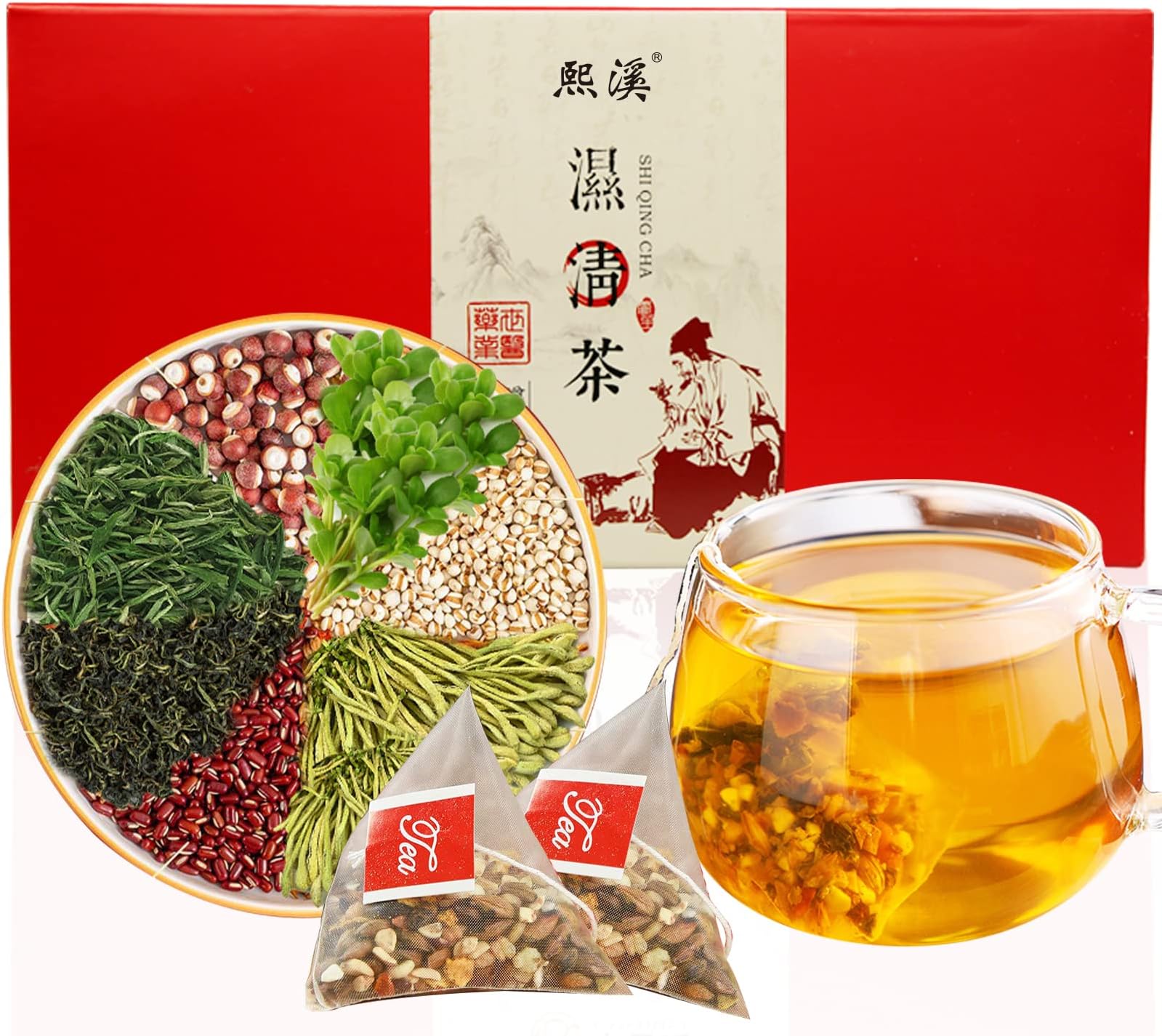 Hee Creek Shiqing Tea 6.3oz/180g(30pack) Red beans, Coix Seed,Gorgon Fruit,Chinese Herbal Tea,Dampness Clearing 湿清茶 红豆薏米茶 去湿茶