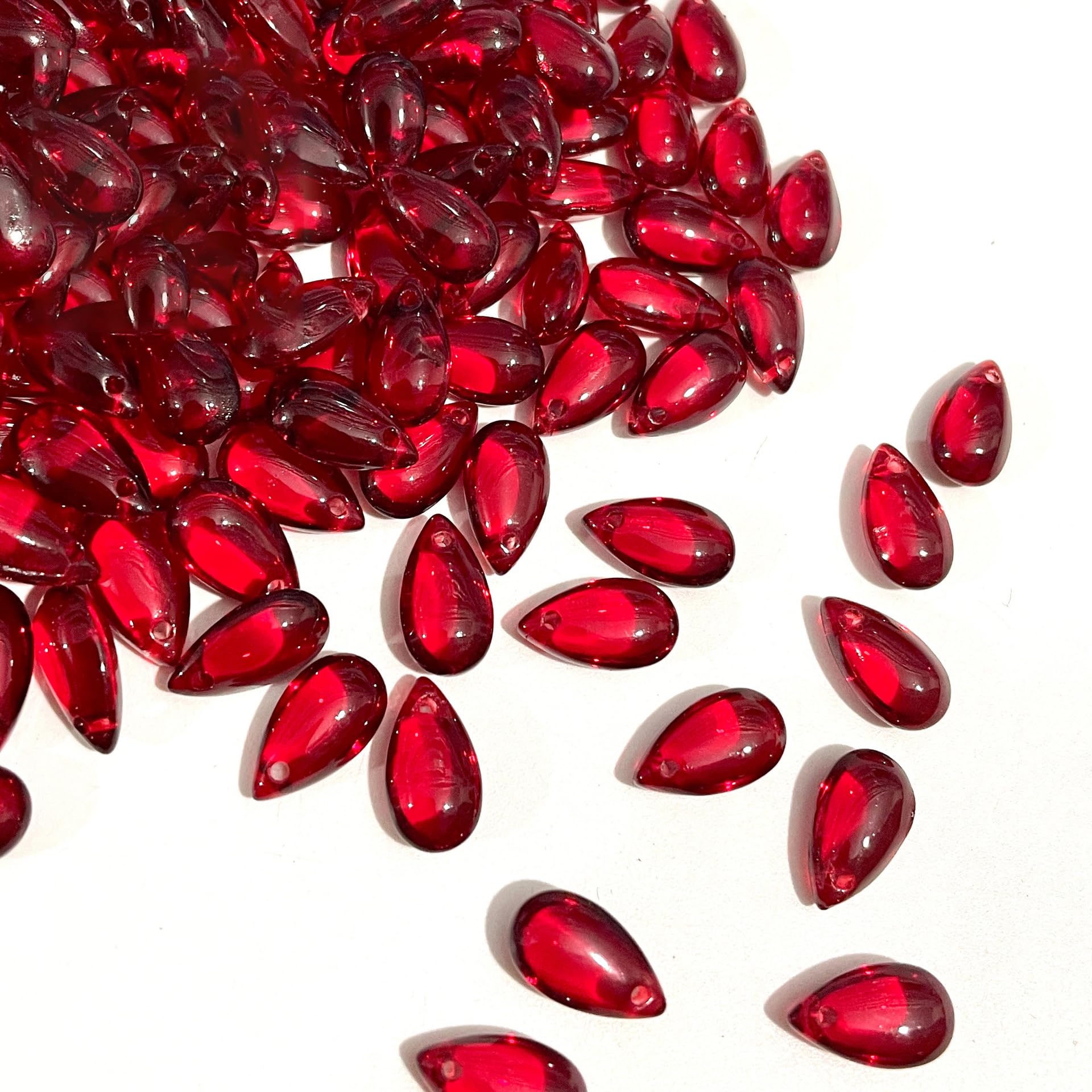 Lot De 200 Perles Goutte En Verre De Bohème - Rouge Foncé - Tchécoslovaquie