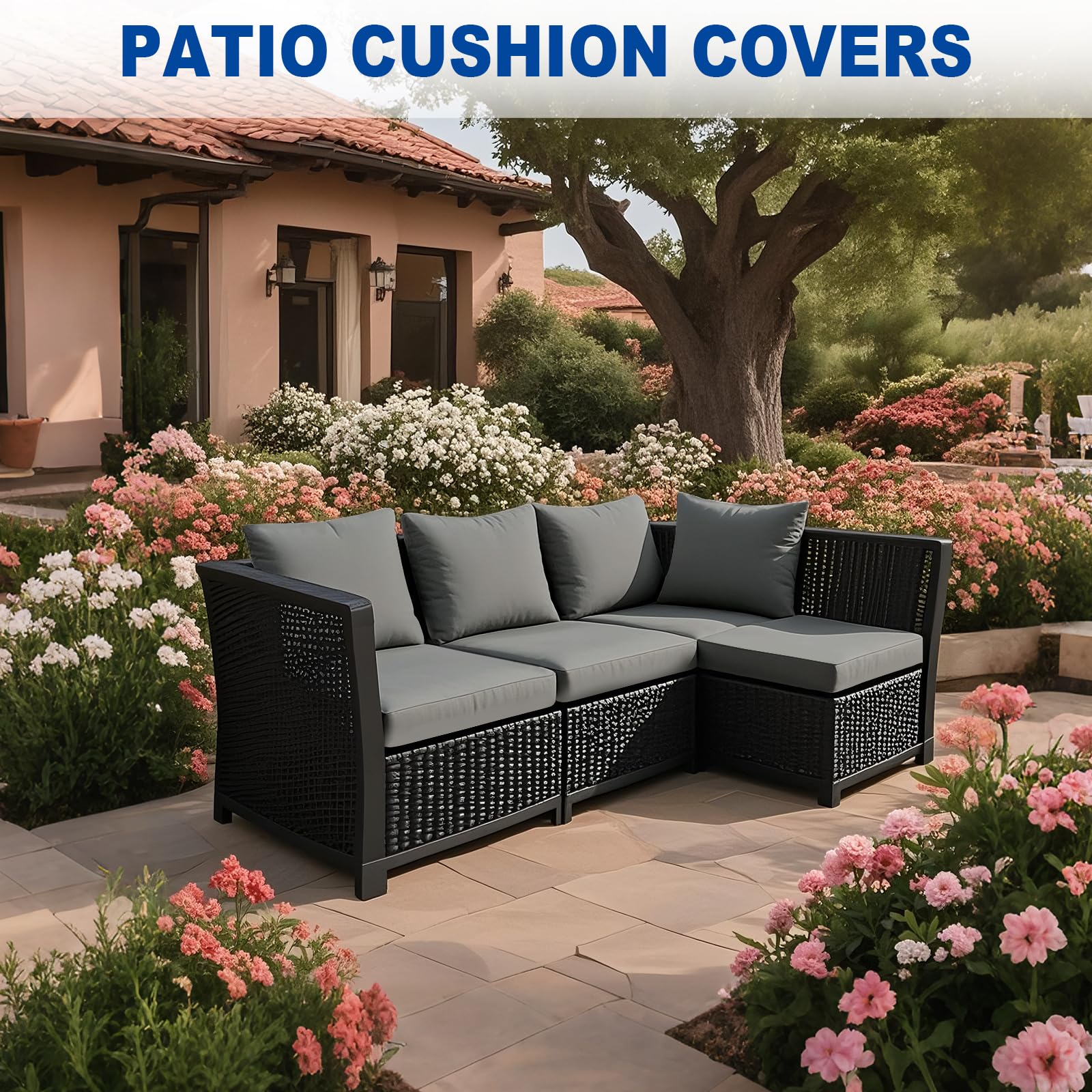Housse Coussin Exterieur Impermeable 60x60x10cm Siège Canapé Protection Complète avec Fermeture Éclair Amovible Gris Clair