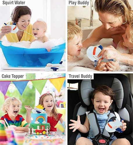 Miniatura 3 de DolliBu Jetliner Bath Buddy Squirter - Juguete de baño flotante de goma para avión blanco, juego de baño para niños pequeños, lindo juguete de