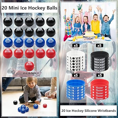 Miniatura 3 de PIXHOTUL Regalos de fiesta de hockey 129 piezas de suministros de fiesta de hockey pelotas de hockey de espuma, pulseras de silicona, calcomanías