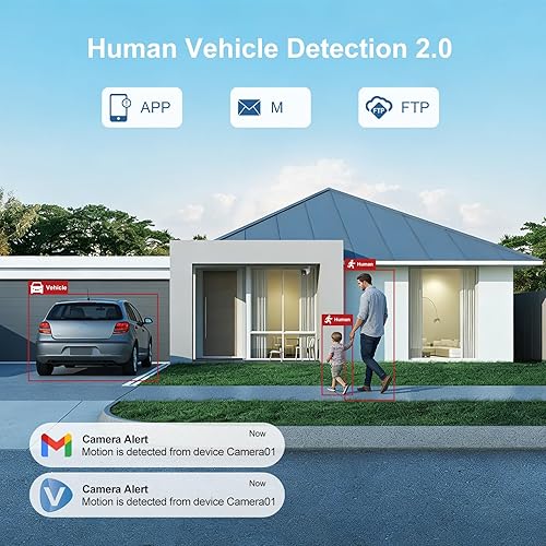 Miniatura 2 de UNILOOK Cámara IP Bullet PoE de 6 MP, cámara IP de seguridad con cable para exteriores, detección de movimiento de vehículos humanos, visión