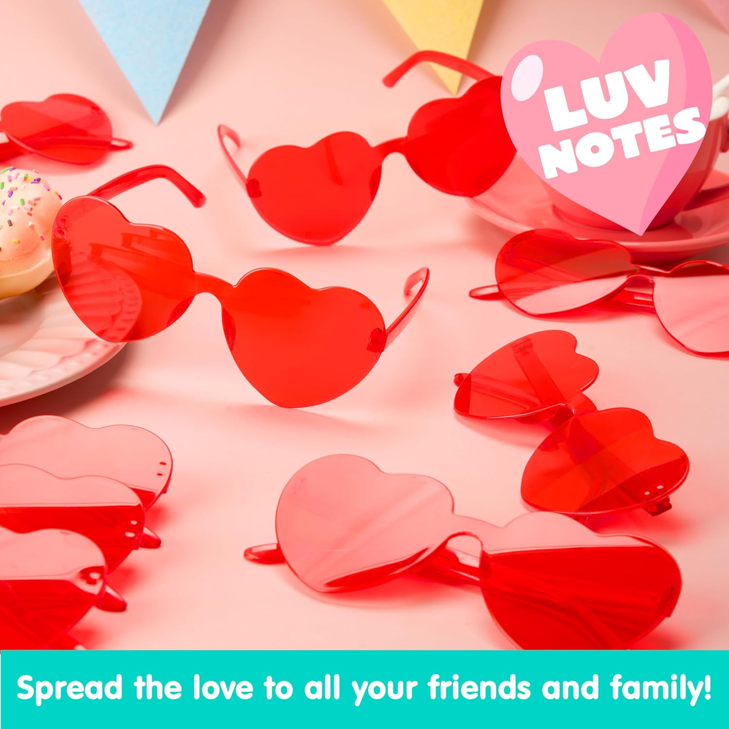 JOYIN 12 Pack Valentine Day Heart Shape Glasses, Rimless Sunglasses, Classroom Exchange Gift for Kids, Stylish and Safe Eyewear in Red, Rimless Glasses for Women and Girl, Party Favor Holiday Reward - Image 7