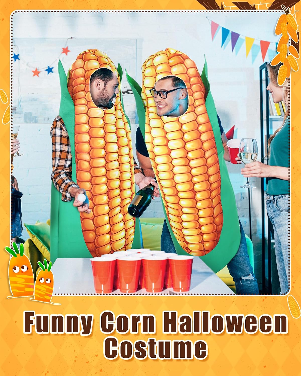 Shihanee Adult Corn on The Cob Costume Funny Halloween Food Costume Fancy Dress Suit for Men Women Dress up Party