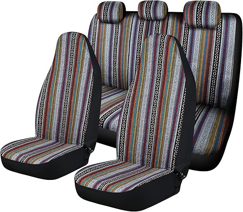 Juego completo de fundas de asiento de auto con respaldo alto, lavable y transpirable, funda interior tejida a rayas coloridas universales para