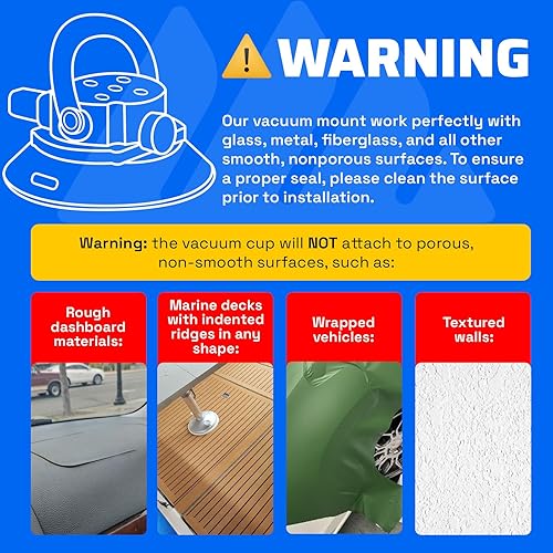 Miniatura 5 de Integral Anclaje al vacío - Taza de vacío con soporte de anillo en D - amarre universal para barcos, tablas de remo, kayaks, vehículos, UTV, etc.