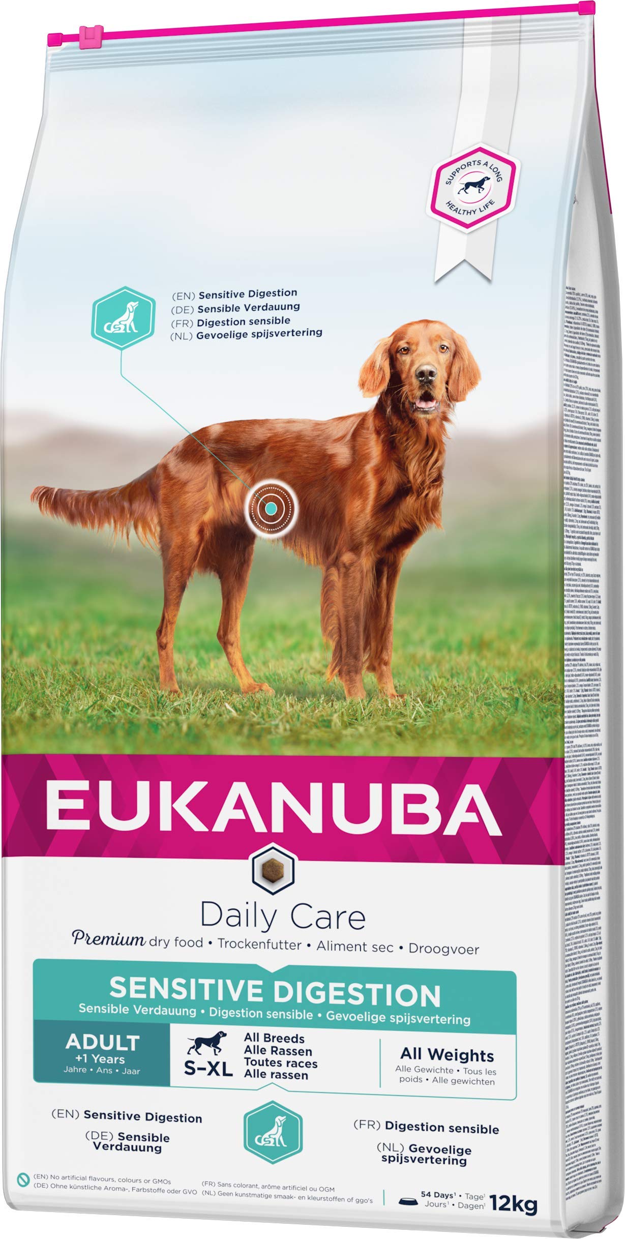Eukanuba Daily Care Sensitive Digestion Hundefutter - Trockenfutter für Hunde mit sensibler Verdauung, Magenfreundlich mit leicht verdaulichem Reis, 12 kg