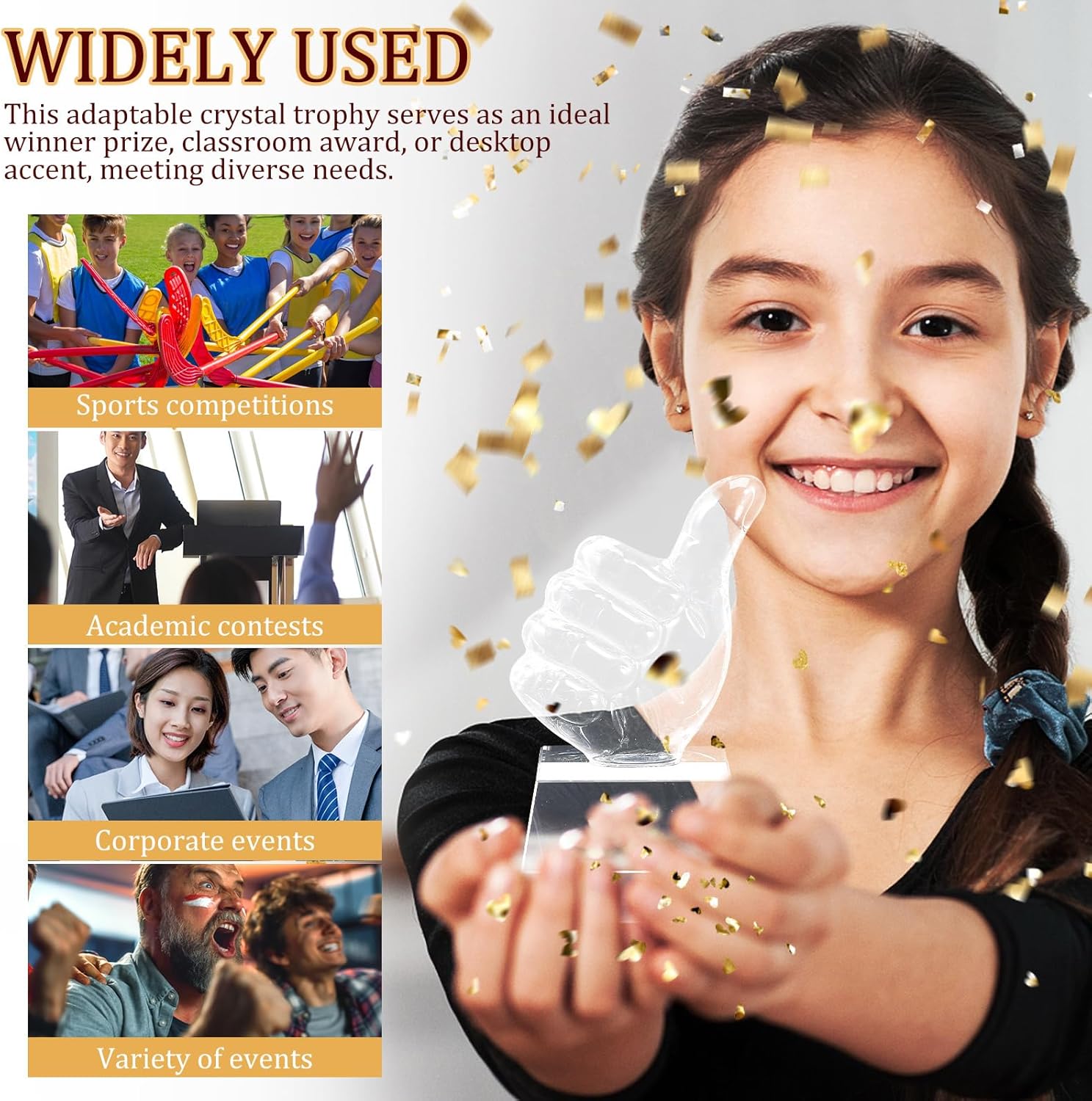 PartyKindom 2pcs Thumbs up Trophies: Crystal Glass Award Trophy Statues Winner Finger Trophy Cup for Reward Appreciation Sports Party Favors