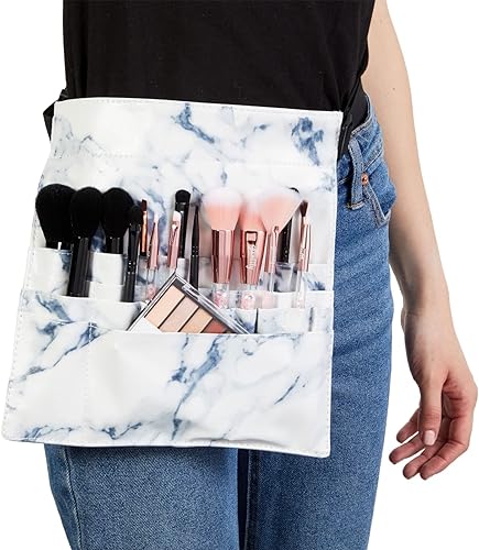 Miniatura 2 de Cinturón de brochas de maquillaje de mármol con 22 bolsillos (10.2 x 9.7 x 2 pulgadas), Blanco