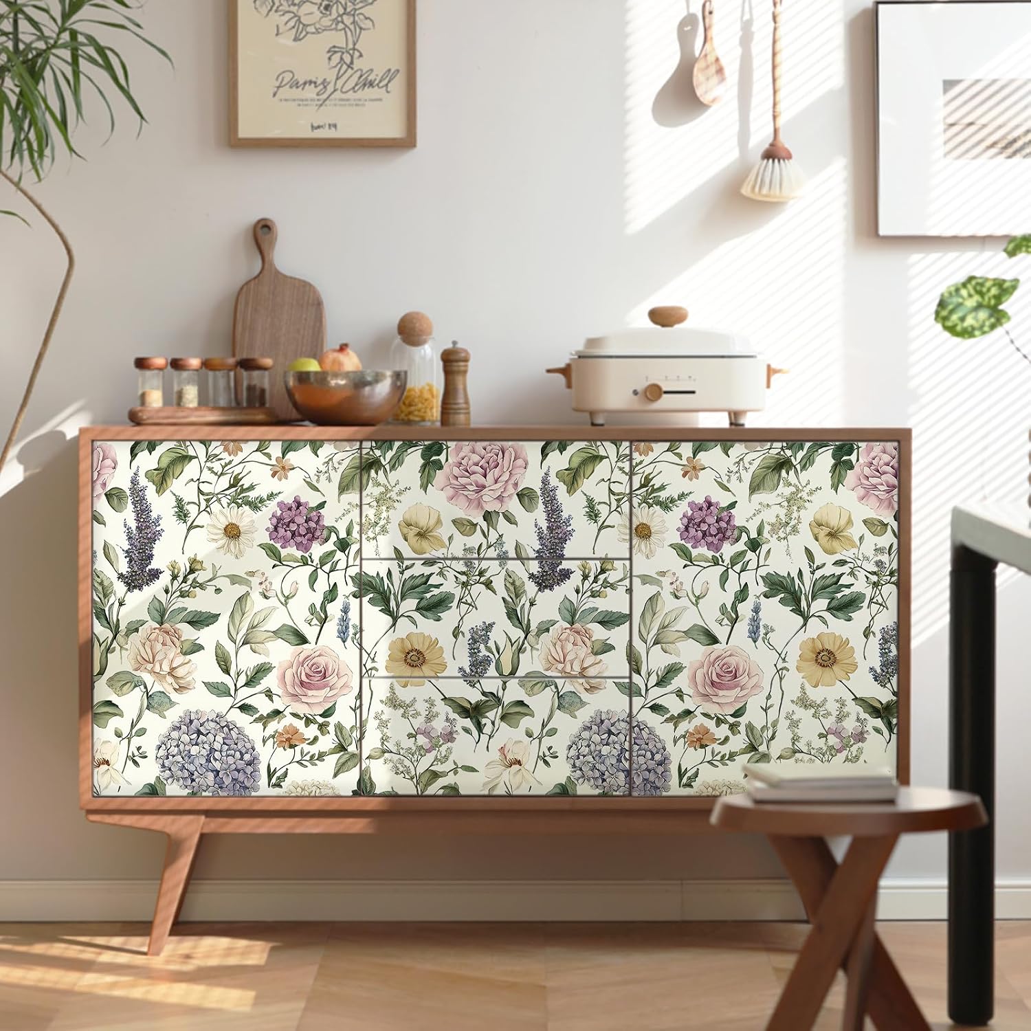 HeloHo Vintage Floral Peel and Stick Wallpaper for Bedroom 17.3"x393.7" Boho Flower Botanical Wallpaper Removable Self Adhesive Farmhouse Wall Paper for Cabinets Bathroom Bedroom Vinyl