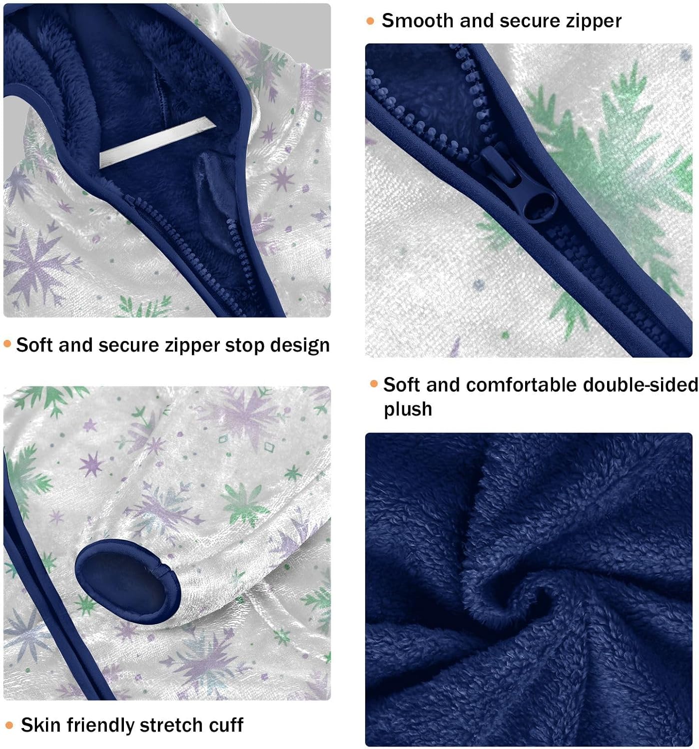 Purple-green Christmas Snowflakes Fleece Zip Up Jacket Outerwear Jackets Navy Blue Baby Boy Clothes chamarra para