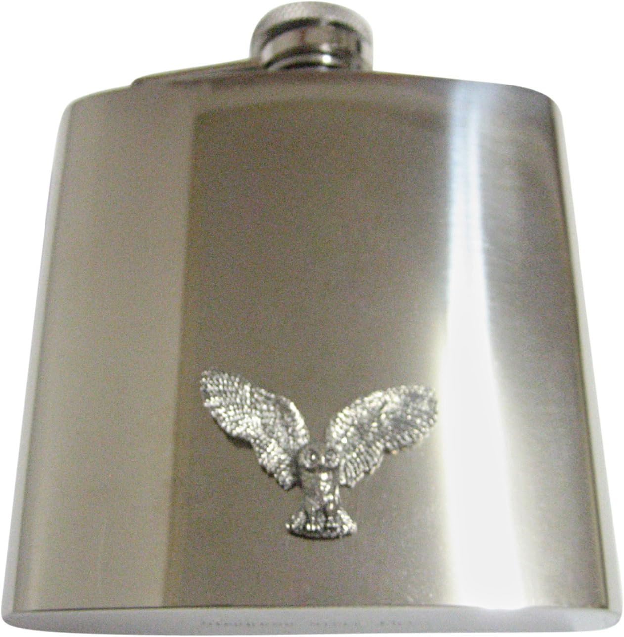 Kiola Designs Silver Toned Textured Owl Bird 6 Oz. Stainless Steel Flask