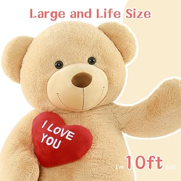 Tezituor Giant Teddy Bear 10ft Stuffed Animals - I Love YouRed Heart Human Size 10 Feet Teddy Bear for Girlfriend,Boyfriend,Birthday,Anniversary,Valentines,Celebrations or Long Distance