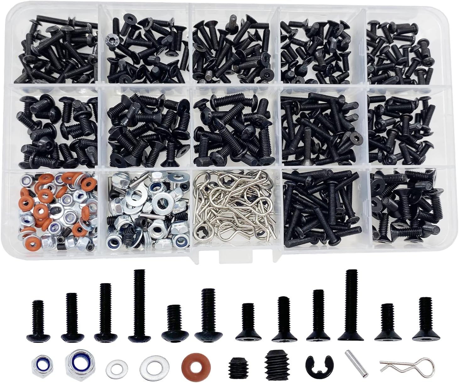 500pcs RC Screws Kit,RC Screws for Traxxas Arrma Axial Redcat HPS SCX10 1/8 1/10 1/12 1/16 Scale RC Cars Trucks Crawler, Screws Assortment Set, Hardware Fasteners (500pcs RC Screw Kit)