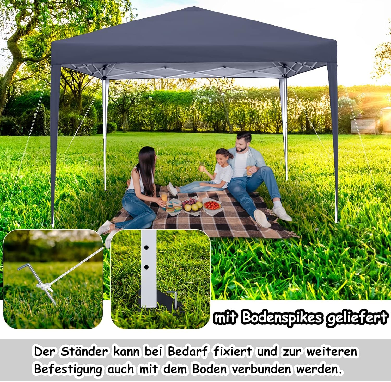 FIVMEN Pavillon 2,5x2,5m Faltpavillon mit Seitenteilen und Fenstern und Tragetasche Faltzelt Polyester UV Schutz Faltbar Partyzelt Wasserdicht Windschutz Gartenpavillon Zelt, Type C (Anthrazit)