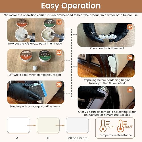 Miniatura 5 de Masilla epoxi para madera, masilla de alta resistencia, masilla epoxi teñible de 2 partes, kit de reparación estructural de madera de 21.16 oz, kit