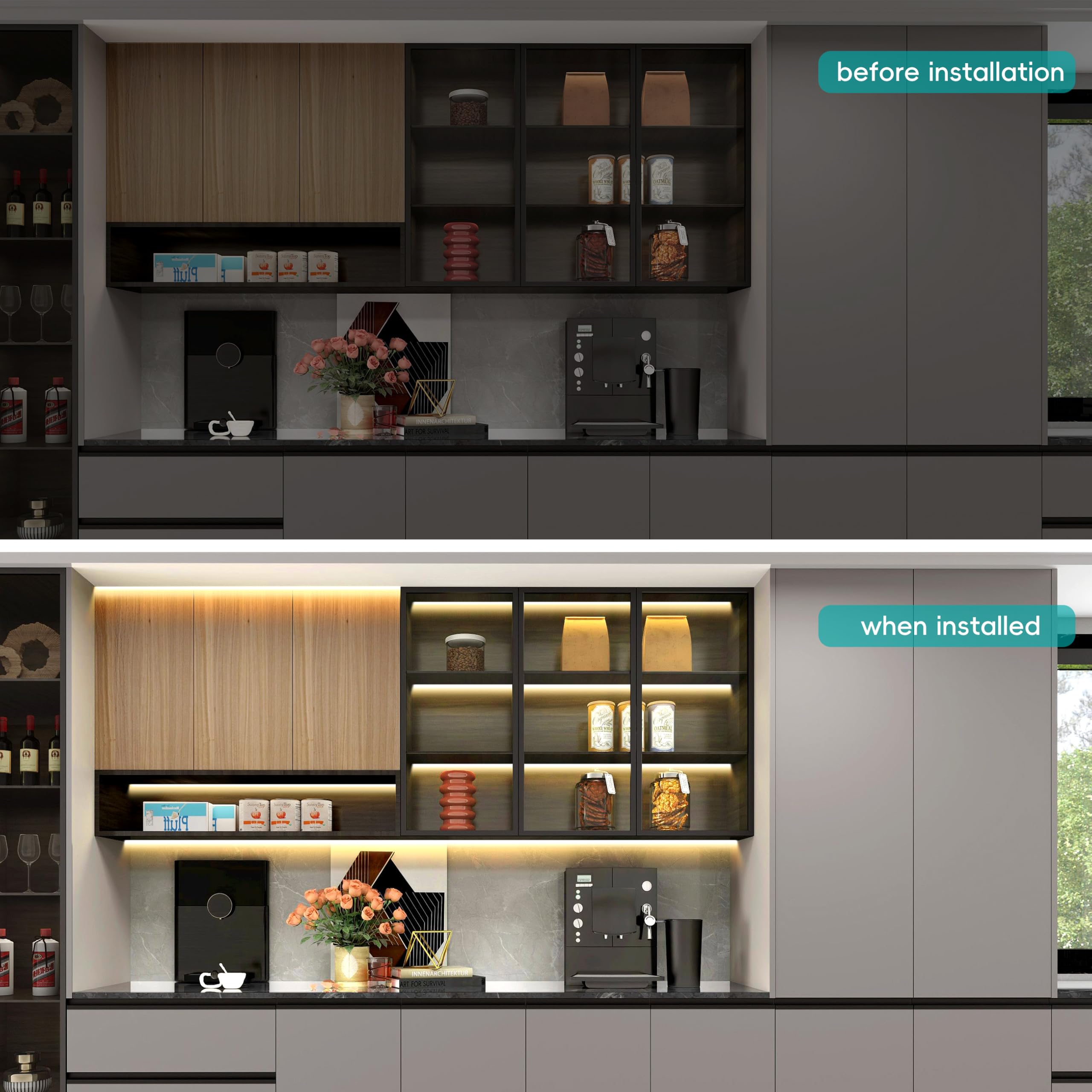 COB Led Streifen 3M Warmweiß mit Berühren Dimmer Schalten und 36W Netzteil, Unterbauleuchte für Akustikpaneele und Küche