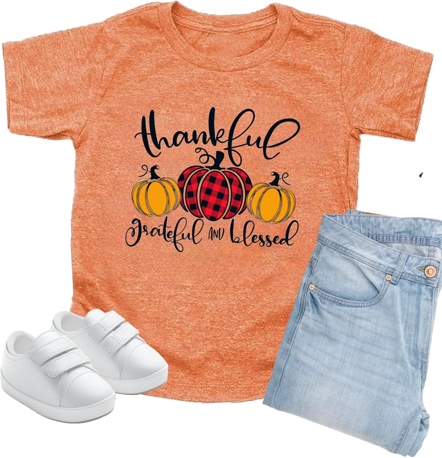 Thanksgiving Shirt Toddler Boys Girls Pumpkin T Shirt Kids Thankful Grateful Fall Shirts Gifts Short Sleeve Tee Tops