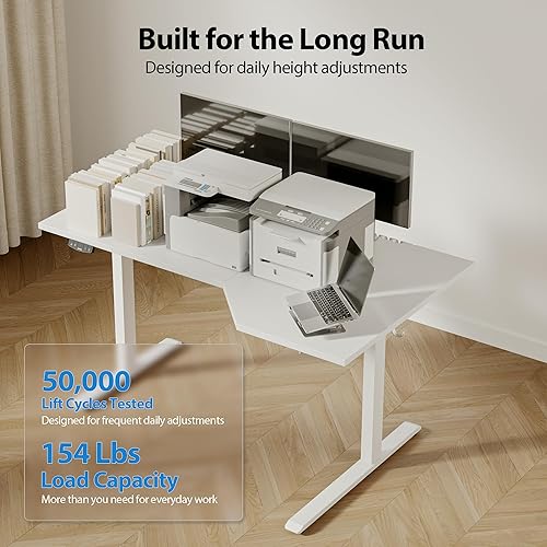 Miniatura 7 de Agilestic Escritorio eléctrico de pie en forma de L, escritorio ajustable de 55 pulgadas de altura, para sentarse y ponerse de pie para el trabajo,