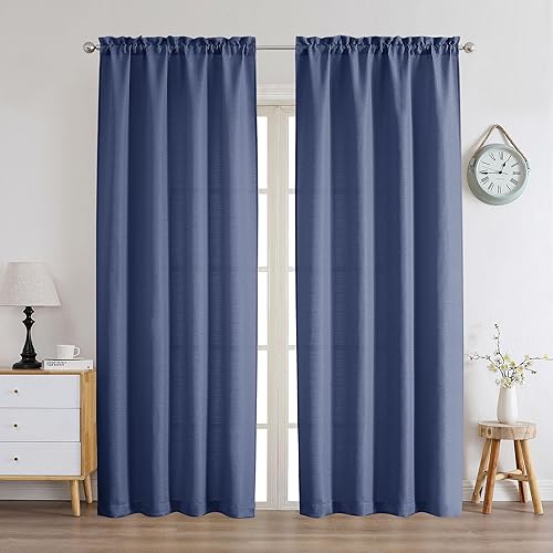 Miniatura 20 de Chyhomenyc Cortinas Rojas Navideñas de 84 Pulgadas de Largo Juego de 2 Paneles, Lino Sintético Texturizado Semi Filtrante de Luz Suave Aireado